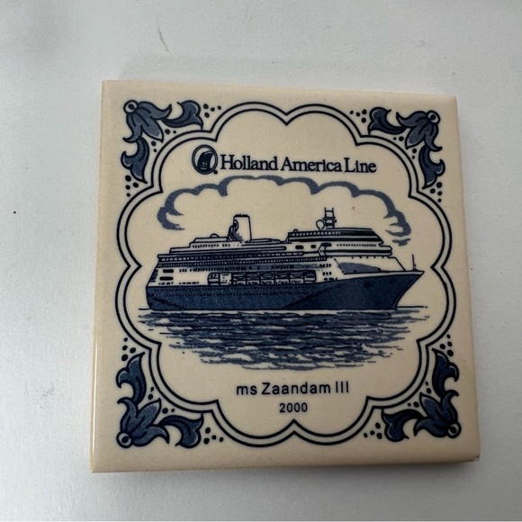Delft Blue Tile Coasters Holland America Line Set Of 7 Ceramic Cork Vintage - Picture 7 of 16